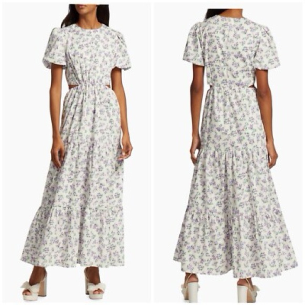 NWT WAYF Purple Floral Print Maxi Dress with side cutouts